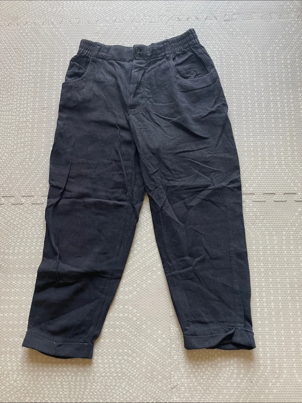 ZARA Womens Black Casual Elastic-Waist Linen-Blend Pants Size Medium